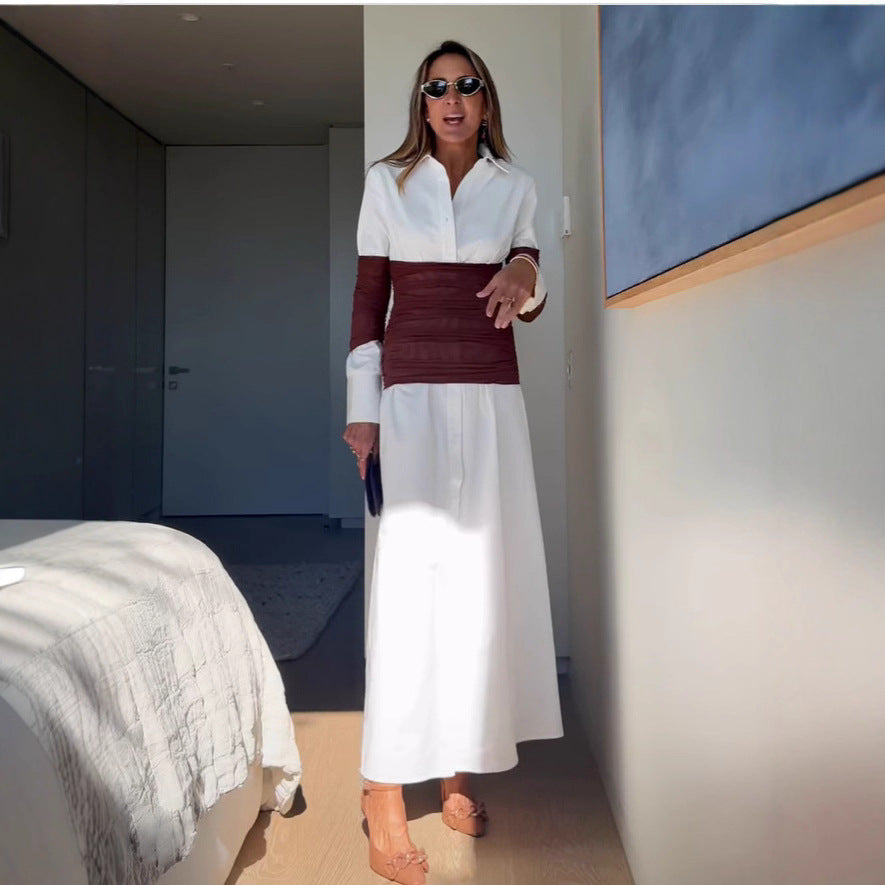 Women's patchwork split collar dress