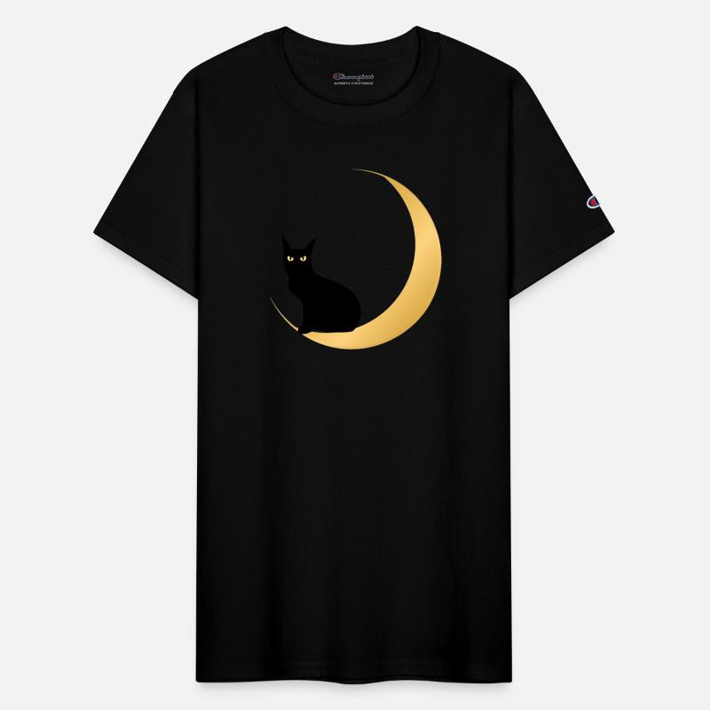 Black cat crescent moon dark night