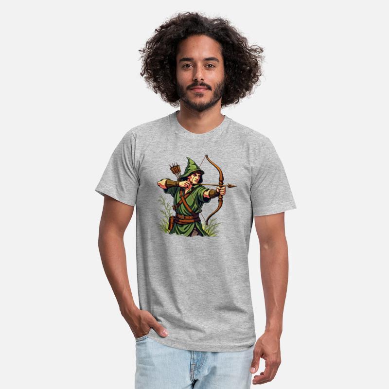 Archer in green hood drawing a bow