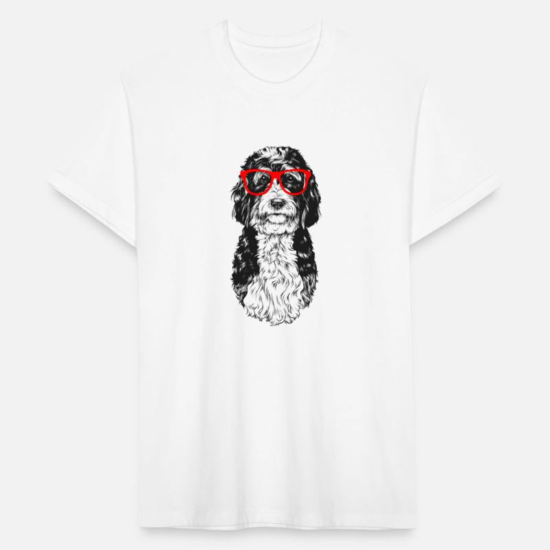 Bernedoodle In Red Glasses Nerd Doodle Dog