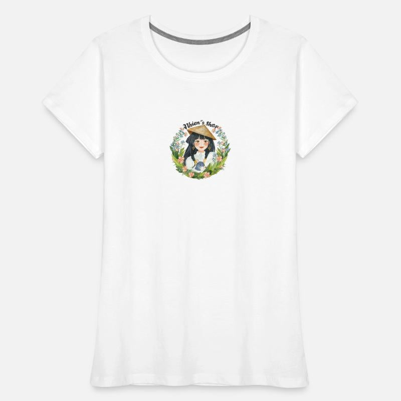 Circular watercolor Smiling Asian female with prev