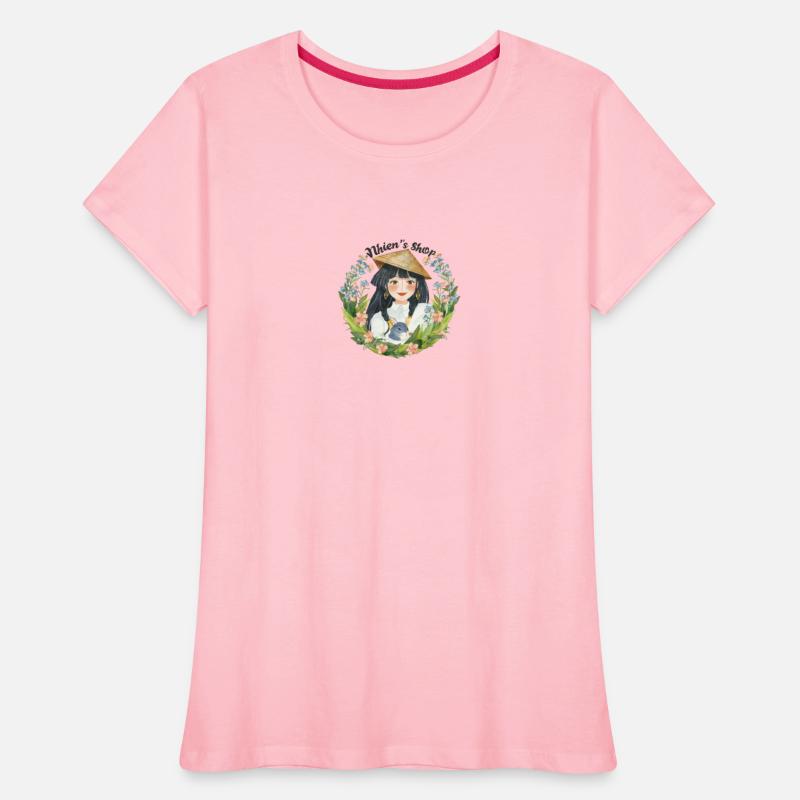 Circular watercolor Smiling Asian female with prev