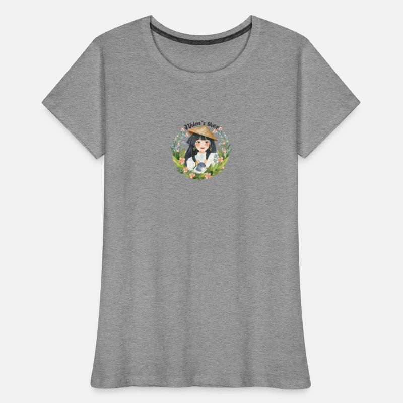 Circular watercolor Smiling Asian female with prev