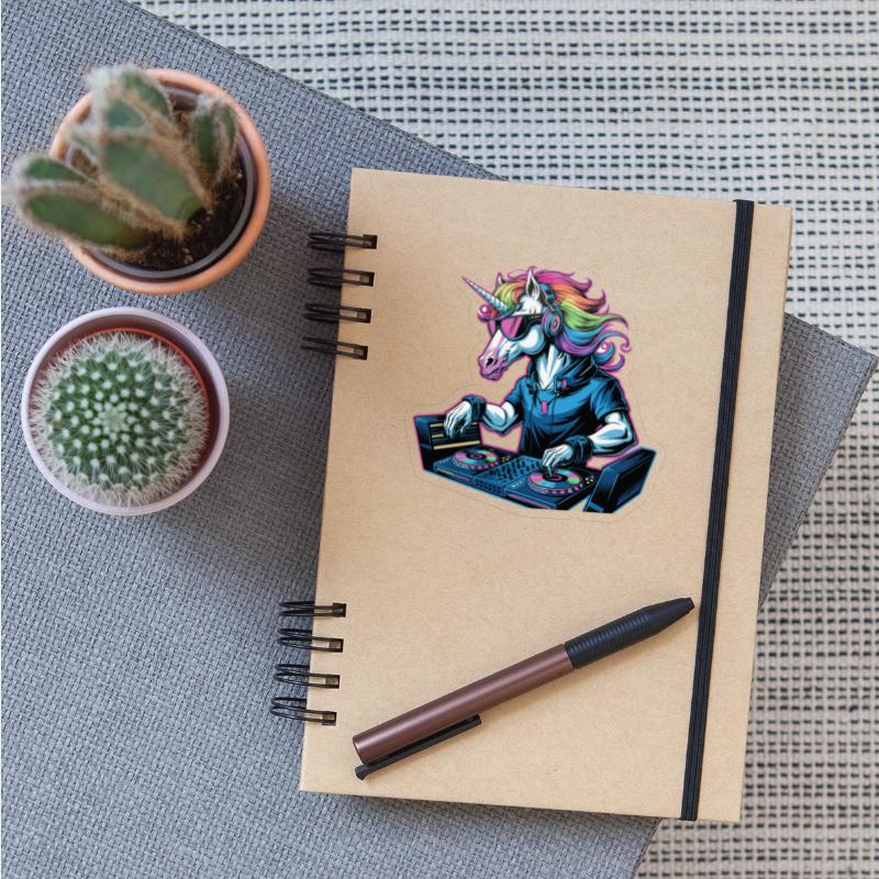 Colorful DJ Unicorn Spinning Beats in Style