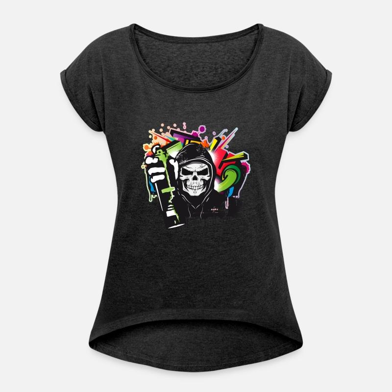 colorful graffiti and skull with hoodie and spray