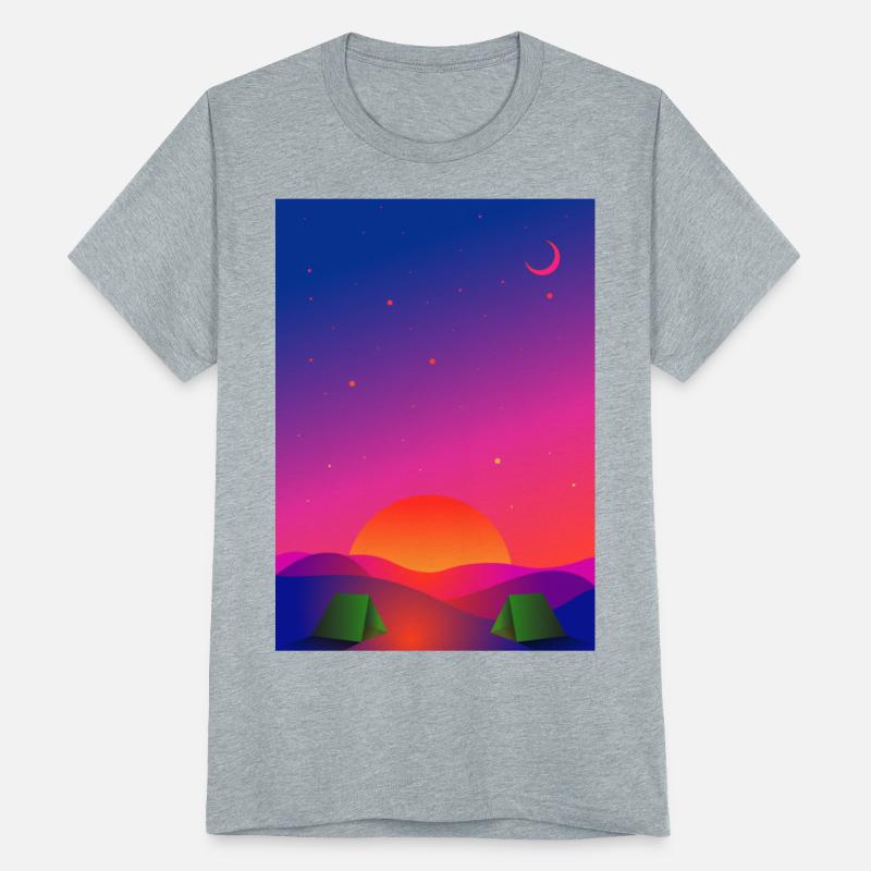 Colorful Sunset Campsite Under Starry Sky