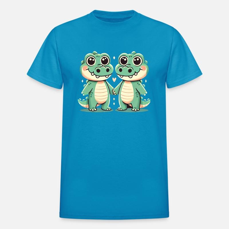 Two Cute Crocodile Friends Holding Hands