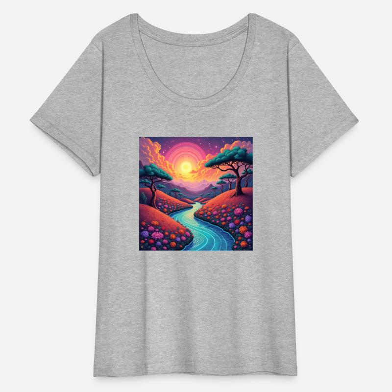 Vibrant 70s dreamscape blending nature and groovy