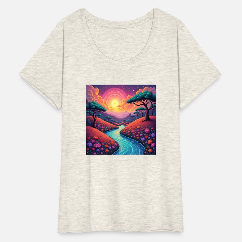 Vibrant 70s dreamscape blending nature and groovy