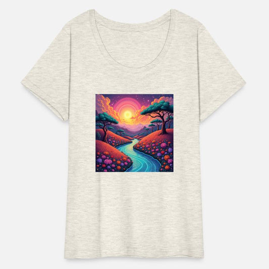 Vibrant 70s dreamscape blending nature and groovy