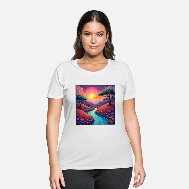 Vibrant 70s dreamscape blending nature and groovy