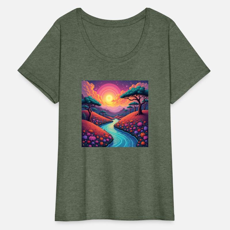 Vibrant 70s dreamscape blending nature and groovy