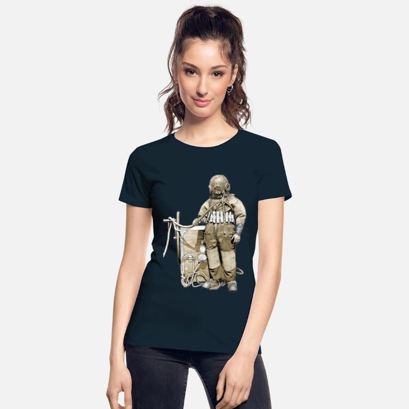 Vintage Diver with Diving Helmet and a Wheel Pump