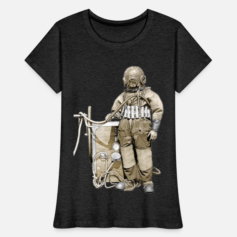 Vintage Diver with Diving Helmet and a Wheel Pump