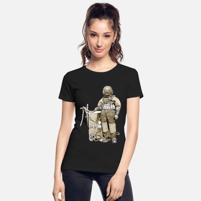 Vintage Diver with Diving Helmet and a Wheel Pump