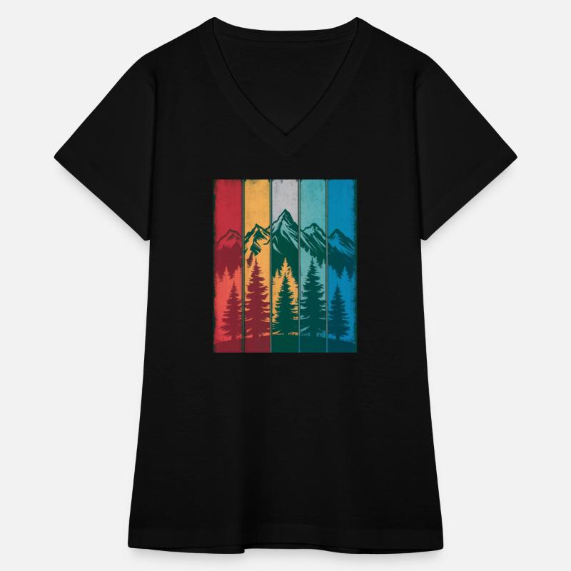 Vintage Mountain Sunset Panels Pine Silhouettes