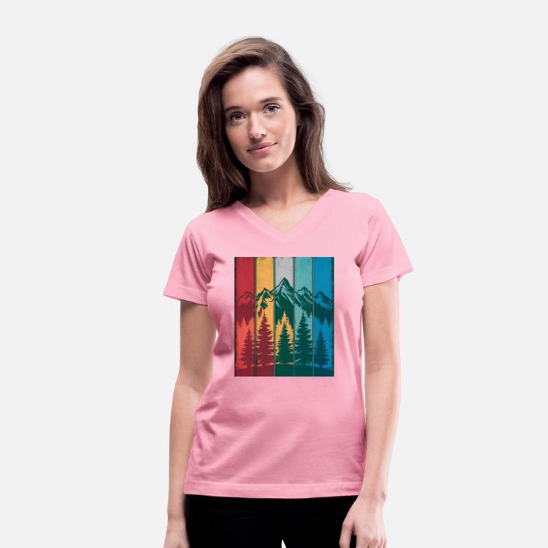 Vintage Mountain Sunset Panels Pine Silhouettes