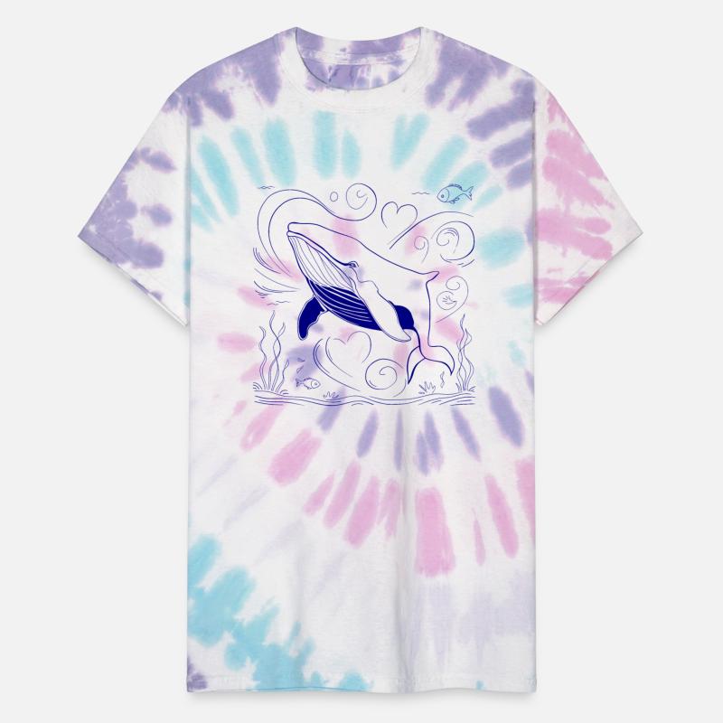 Whale in the Ocean With Hearts Line Art Dark Blue