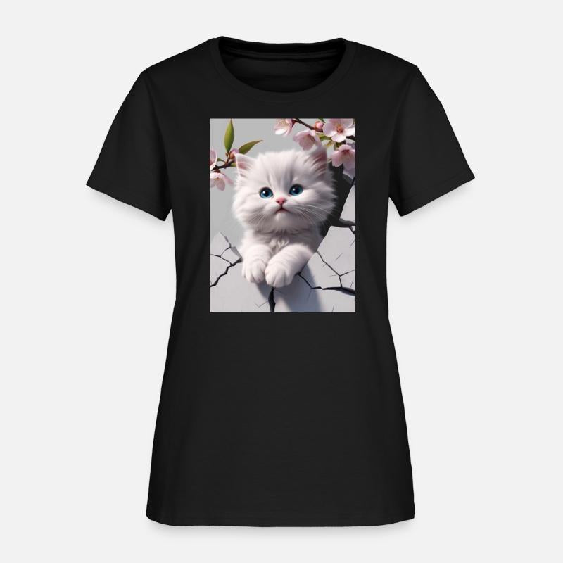 White Kitten Among Cherry Blossoms