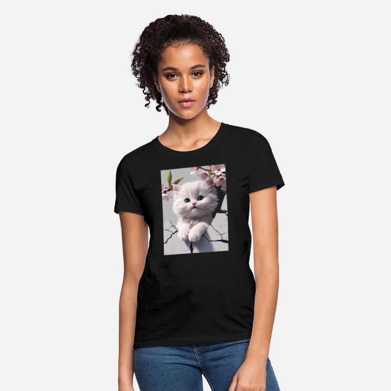 White Kitten Among Cherry Blossoms